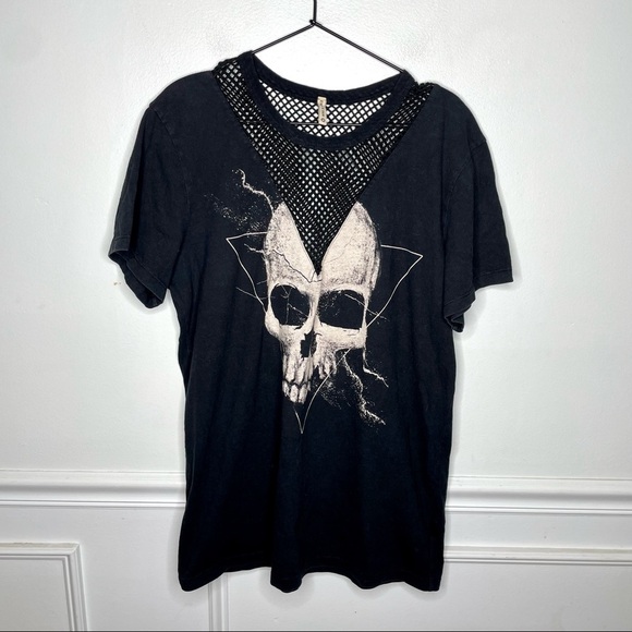 LF Emma & Sam Mesh Skull Graphic Oversized T Shirt Womens M - Picture 1 of 9